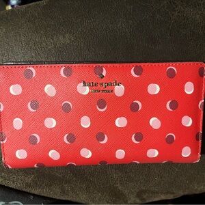Kate Spade Red and Pink Polka Dot Wallet